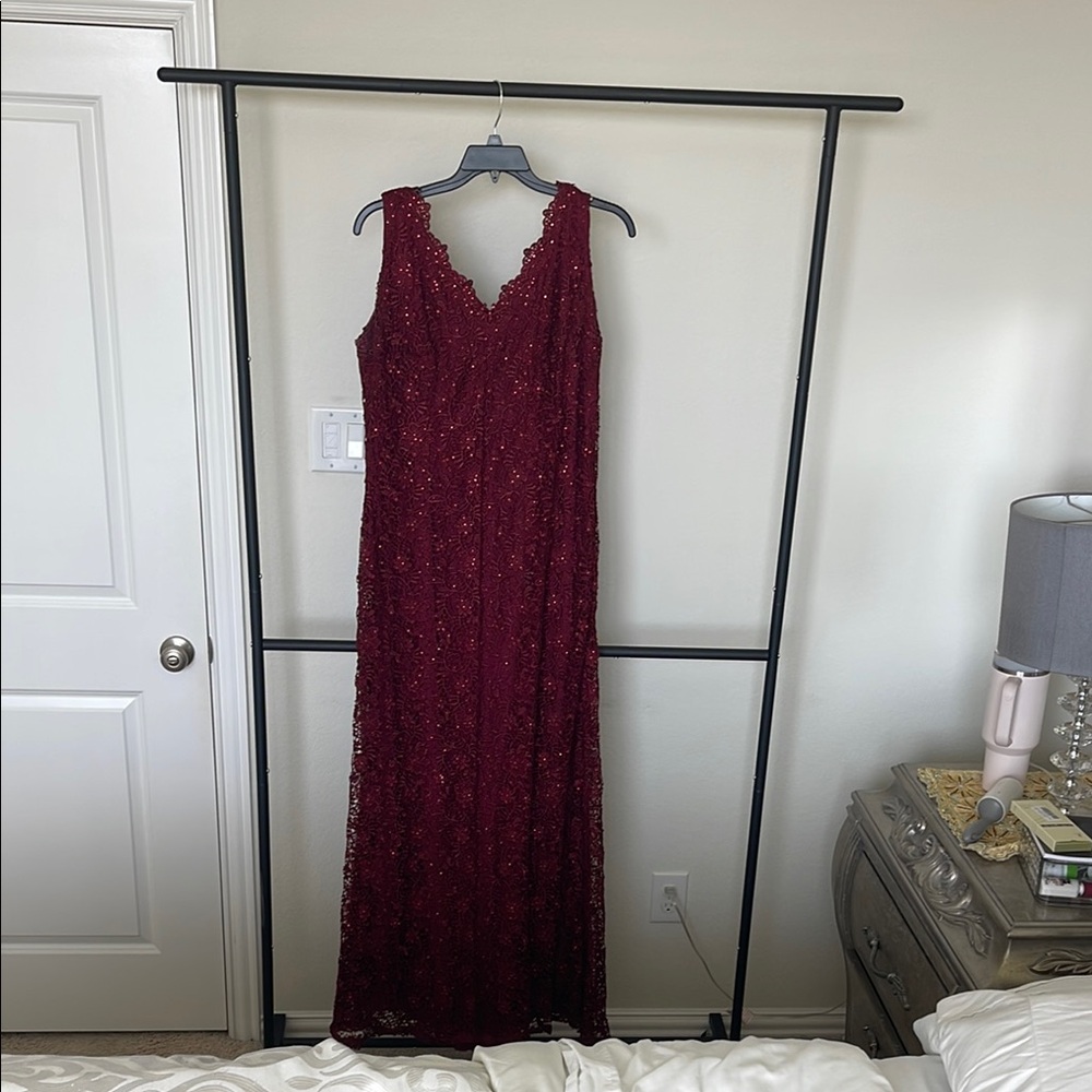 Elegant Burgundy Lace Gown